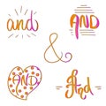 Orange pink gradient word And vector. Ampersand vector. Catch word set collection vector illustration hand drawn brush style