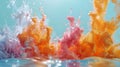 orange and pink paint splashing out of the water into a lake Royalty Free Stock Photo