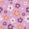 Retro Tossed Purple and Orange Floral Seamless Pattern