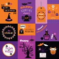 Orange, pink and purple Happy Halloween mini cards set