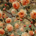 Orange and pink roses with water droplets
