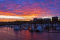 Orange pink sunset at harbour