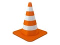 Orange plastic cone with reflective stripes isolated on white background. 3D Royalty Free Stock Photo