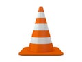 Orange plastic cone with reflective stripes isolated on white background. 3D Royalty Free Stock Photo