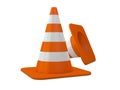 Orange plastic cone with reflective stripes isolated on white background. 3D Royalty Free Stock Photo