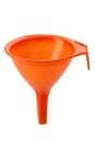 Orange plastic funnel isolated on white Royalty Free Stock Photo