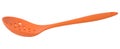 Orange plastic kitchen slotted spoon on white isolated background Royalty Free Stock Photo