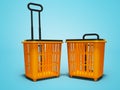 Orange plastic two baskets to buy at the supermarket 3d render on blue background with shadow Royalty Free Stock Photo