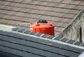 Orange plastic water storage tank tower Royalty Free Stock Photo