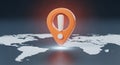 Orange Pointer with Exclamation Point on World Map Royalty Free Stock Photo