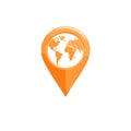 Orange Pointer with World Map Inside for Navigation or Location Services Royalty Free Stock Photo