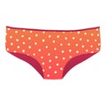 Orange polka dot panties. Women's underwear, dotted pattern on white background. Fashion and clothing accessory