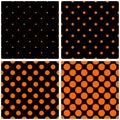 Orange polka dots on black vector background set