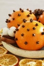 Orange pomander balls. Tradittional Christmas decoration Royalty Free Stock Photo