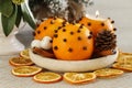 Orange pomander balls. Tradittional Christmas decoration Royalty Free Stock Photo