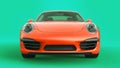 Orange Porsche 911 three-dimensional raster illustration on a green background. 3d rendering.