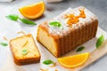 Orange Pound Cake, Moist Loaf Cake with Orange Zest on Bright Background Royalty Free Stock Photo