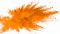 Orange powder explosion against a white background, dynamic burst of color. Royalty Free Stock Photo
