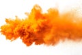 Orange powder explosion cloud isolated on white background dynamic motion Royalty Free Stock Photo
