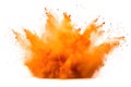 Orange powder explosion cloud isolated white background in dynamic motion Royalty Free Stock Photo