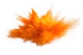 Orange powder explosion cloud isolated white background in dynamic motion Royalty Free Stock Photo
