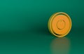 Orange Power button icon isolated on green background. Start sign. Minimalism concept. 3D render illustration