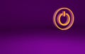 Orange Power button icon isolated on purple background. Start sign. Minimalism concept. 3d illustration 3D render