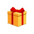Orange Present Box with Red Bow for Holiday or Gifting action Royalty Free Stock Photo