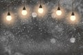 Orange pretty shiny glitter lights defocused light bulbs bokeh abstract background with sparks fly, celebratory mockup texture