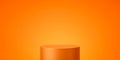 Orange product background stand or podium pedestal on empty display with glowing light backdrops. 3D rendering