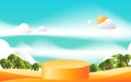 Orange product display mockup. 3d podium with Summer background. Vector illustration