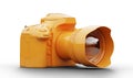 Orange professional dslr camera side view on white background Royalty Free Stock Photo
