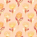 Orange protea flower seamless vector pattern. Royalty Free Stock Photo