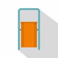 Orange public garbage bin icon, flat style