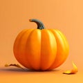 orange pumpkin on orange background with leaves