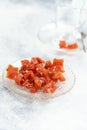 Pumpkin candied fruits on glass plate