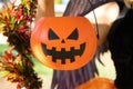 Orange pumpkin detail to collect candy at the Halloween party. It is for collecting candy. trick or treat. Terrifying halloween