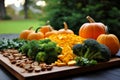 Orange Pumpkin ground veggies. Generate Ai Royalty Free Stock Photo