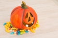 Orange pumpkin halloween and baubles. Royalty Free Stock Photo