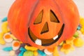 Orange pumpkin halloween and baubles. Royalty Free Stock Photo