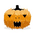 Orange pumpkin for halloween, scary and creepy. Triangular eyes and horror. Illustration in drow style on white background