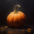 Orange pumpkin isolated with cobwebs and eerie vine details. Royalty Free Stock Photo