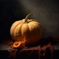 Orange pumpkin isolated with cobwebs and eerie vine details. Royalty Free Stock Photo