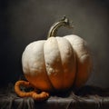 Orange pumpkin isolated with cobwebs and eerie vine details. Royalty Free Stock Photo