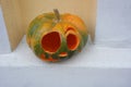 Pumpkin isolated and made with your own hands for Halloween Jack O lantern. Royalty Free Stock Photo