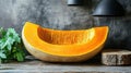 Fresh Half Pumpkin Slice, Orange Flesh and Seeds, Autumn Harvest Royalty Free Stock Photo