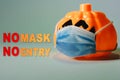 Orange pumpkin wearing a protective medical mask. Royalty Free Stock Photo