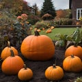 Orange Pumpkings in the home garden, Big Royalty Free Stock Photo