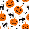 Orange pumpkins and black cats Halloween Seamless Pattern Royalty Free Stock Photo