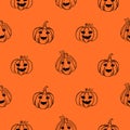 Orange pumpkins Fall Halloween seamless pattern simple background.